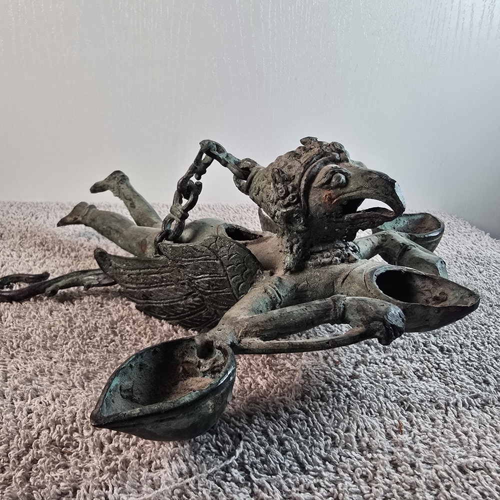 Hanging Bronze Flying Garuda Oil Lamp